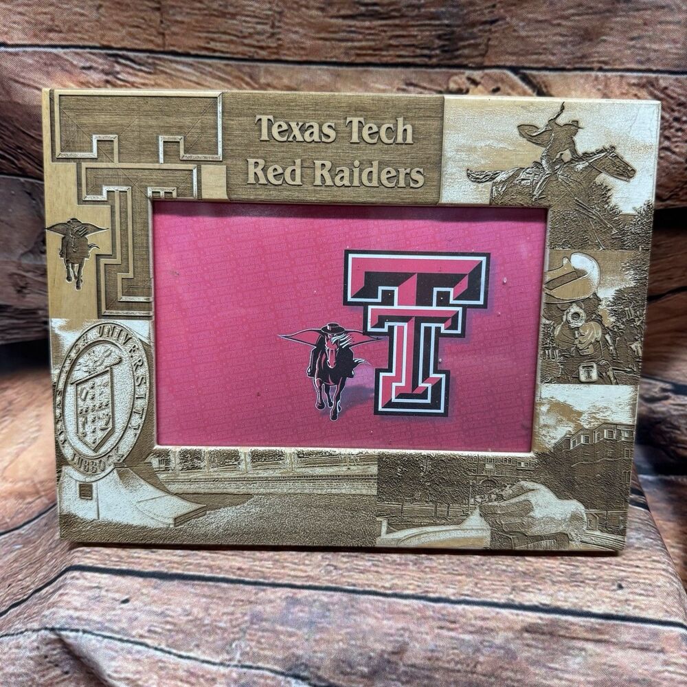 Texas Tech Red Raiders Wooden Photo Frame University Seal Landmarks Etched 4x6